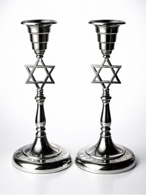 Silver Shabbat Candlestick Pair with Star of David